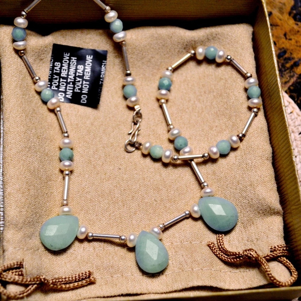 18" Pearl & Amazonite Necklace in Sterling Silver